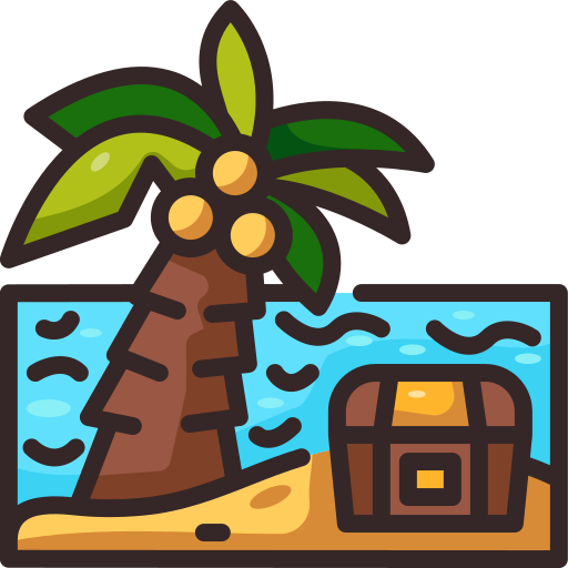 Palm tree and treasure chest on island