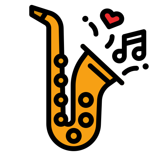 A saxophone with musical notes.